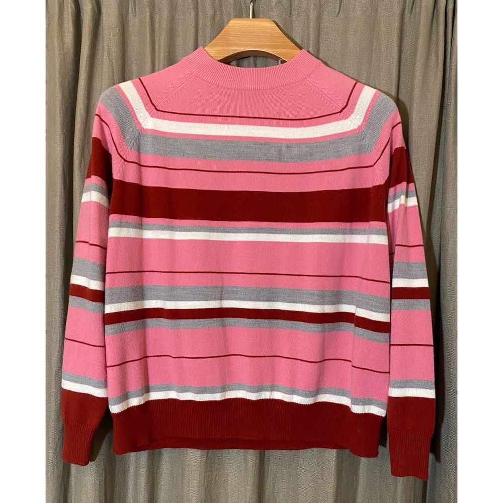 Valentine Stripe Sweater women's  Mock Neck Zip Front Sweater XL AcrylIc vintage